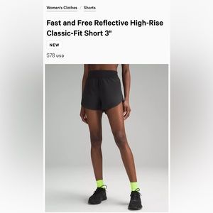 Lululemon Fast & Free Reflective High-Rise Classic Fit Short 3"